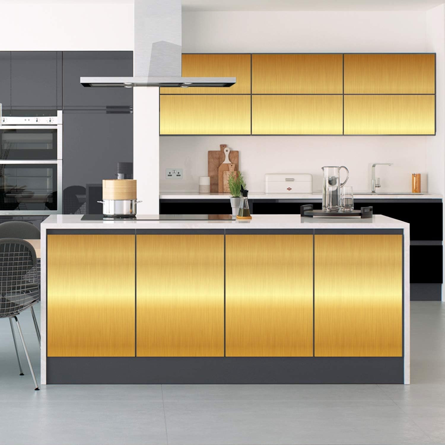 ORON DECO DIY Self-Adhesive Vinyl Film Gold Metallic Stainless Steel Wallpaper Kitchen Refrigerator Cabinet 23.5 inch x 196.7