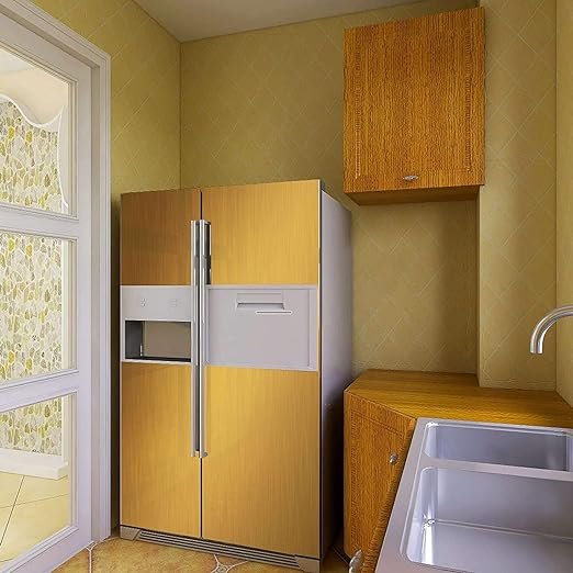 ORON DECO DIY Self-Adhesive Vinyl Film Gold Metallic Stainless Steel Wallpaper Kitchen Refrigerator Cabinet 23.5 inch x 196.7