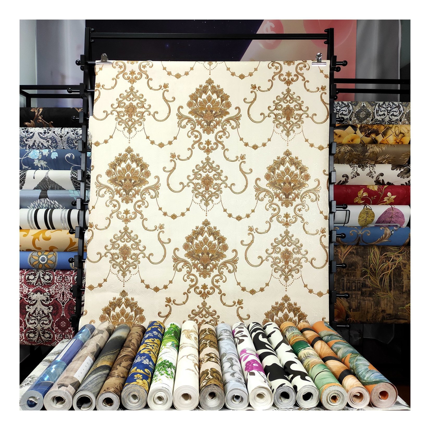 106 big size WALLPAPER rolls, china special designs flower damask wallpaper 1.06m