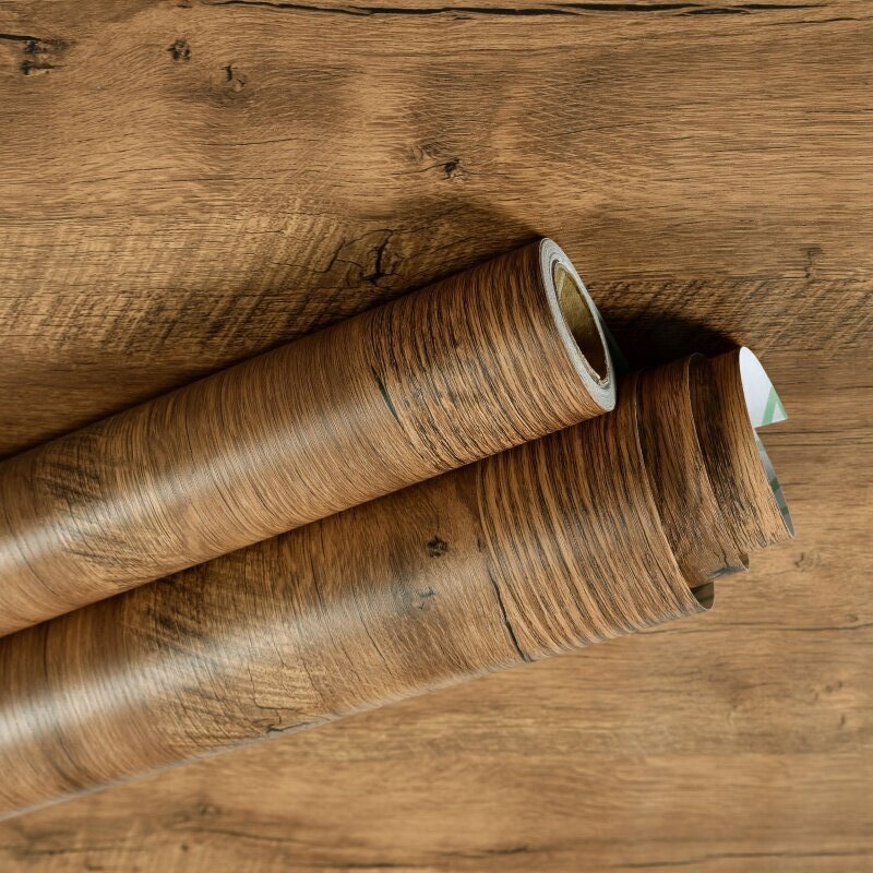 Waterproof PVC 3D Sandalwood Style Wall Mural Heat Insulation Countertop Wallpaper for Kitchen Use Water-resistant Wall Panels