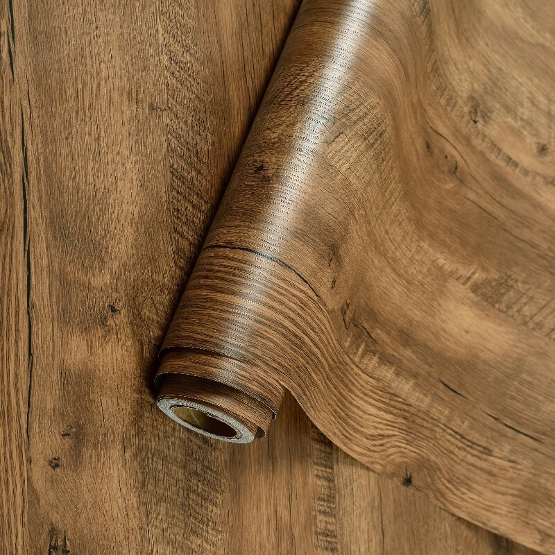 Waterproof PVC 3D Sandalwood Style Wall Mural Heat Insulation Countertop Wallpaper for Kitchen Use Water-resistant Wall Panels