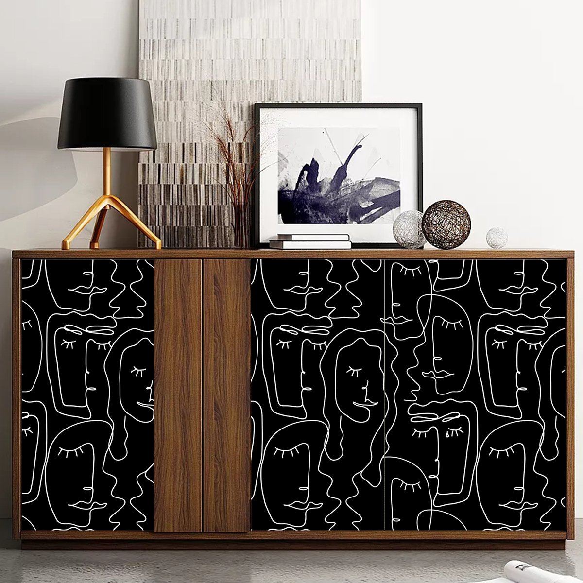 Self adhesive waterproof simple abstract portrait black and white line series background decoration wallpaper, home wallpaper