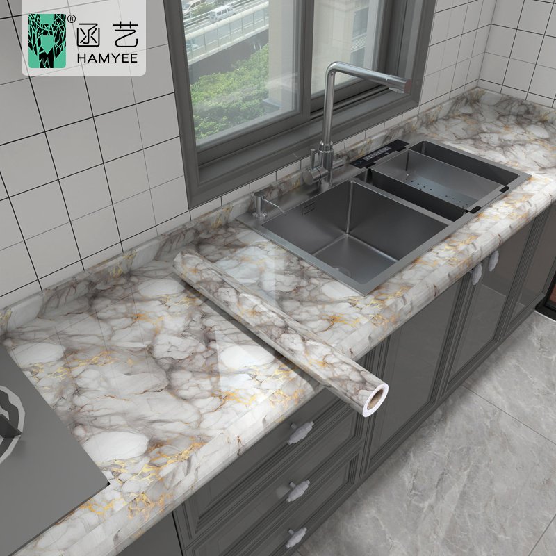 Heat resistant marble wallpaper peel sticker marble wallpaper table cupboard cabinet countertop sticker kitchen wallpaper