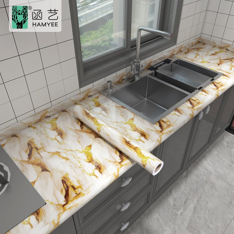 Heat resistant marble wallpaper peel sticker marble wallpaper table cupboard cabinet countertop sticker kitchen wallpaper