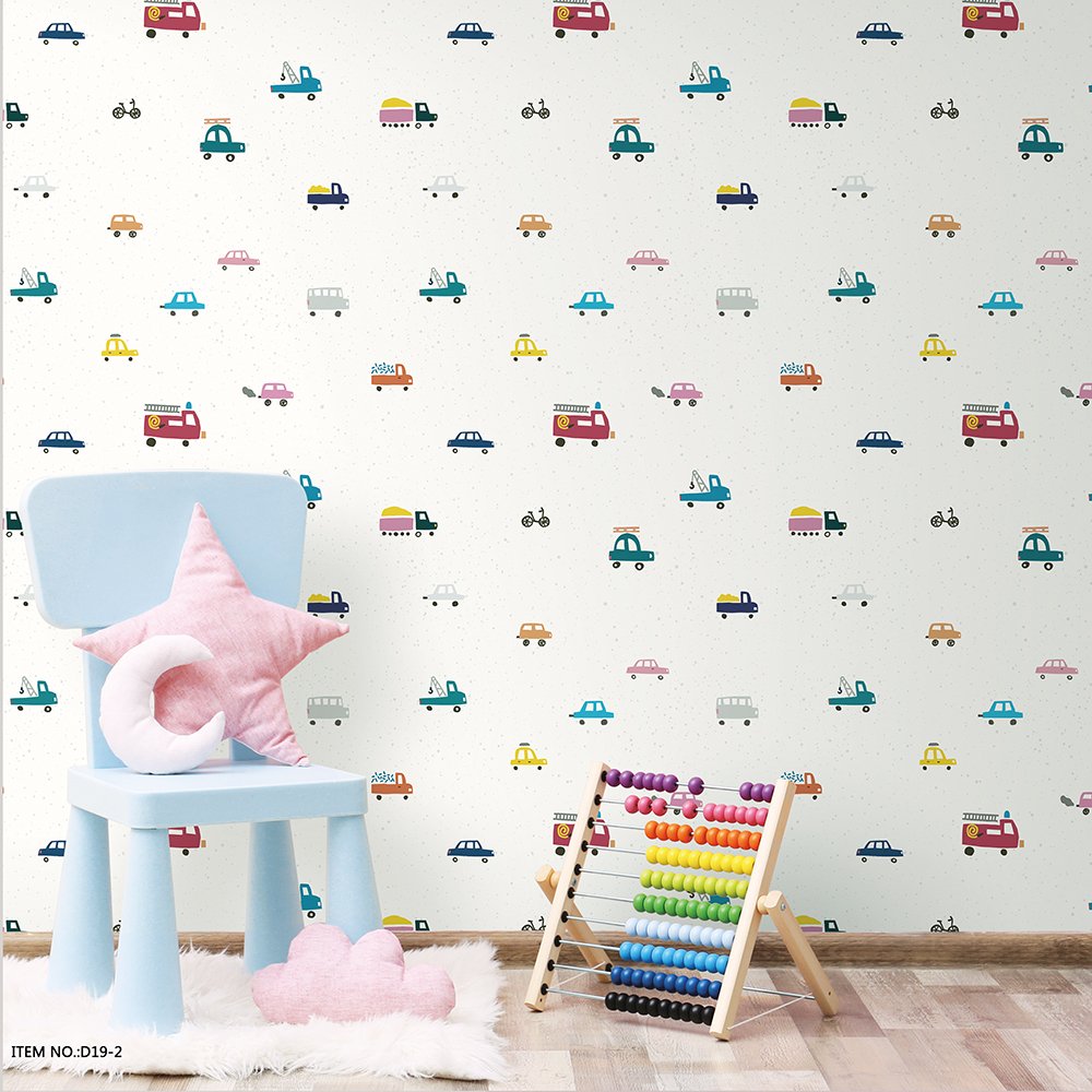 Cartoon Design Vinyl Wallpaper Car Wallpaper for Kids Bedroom