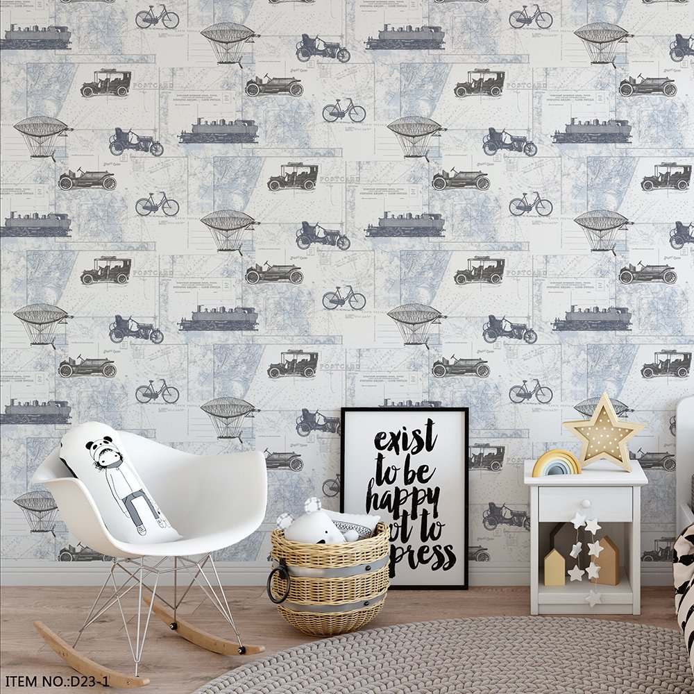 Cartoon Design Vinyl Wallpaper Car Wallpaper for Kids Bedroom