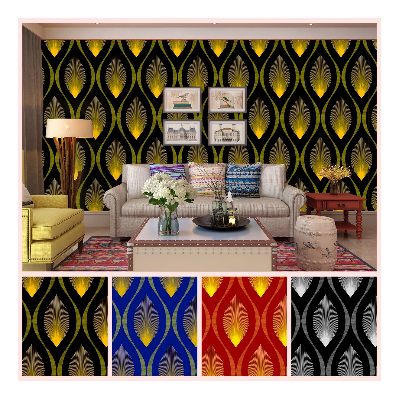 Special design pvc wallpaper 3d, Room decoration Colorful wallpaper rolls in stock