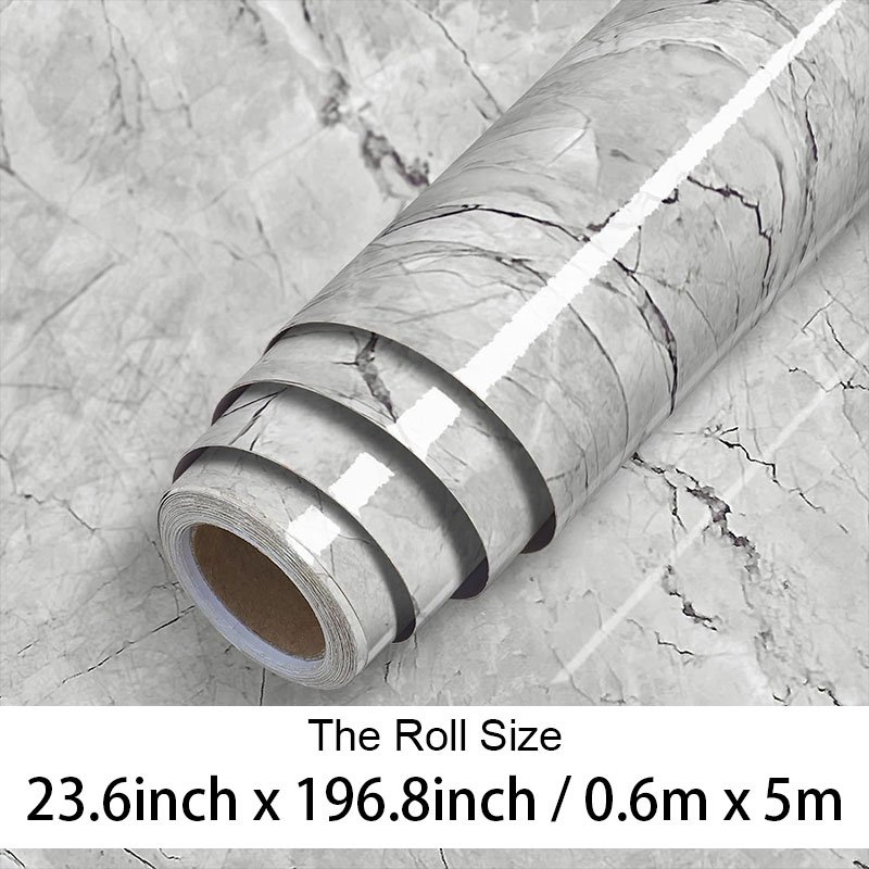Self adhesive Glossy marble sticker 23.6inch x 196.8inch waterproof peel and stick marble wallpaper vinyl film roll for kitchen