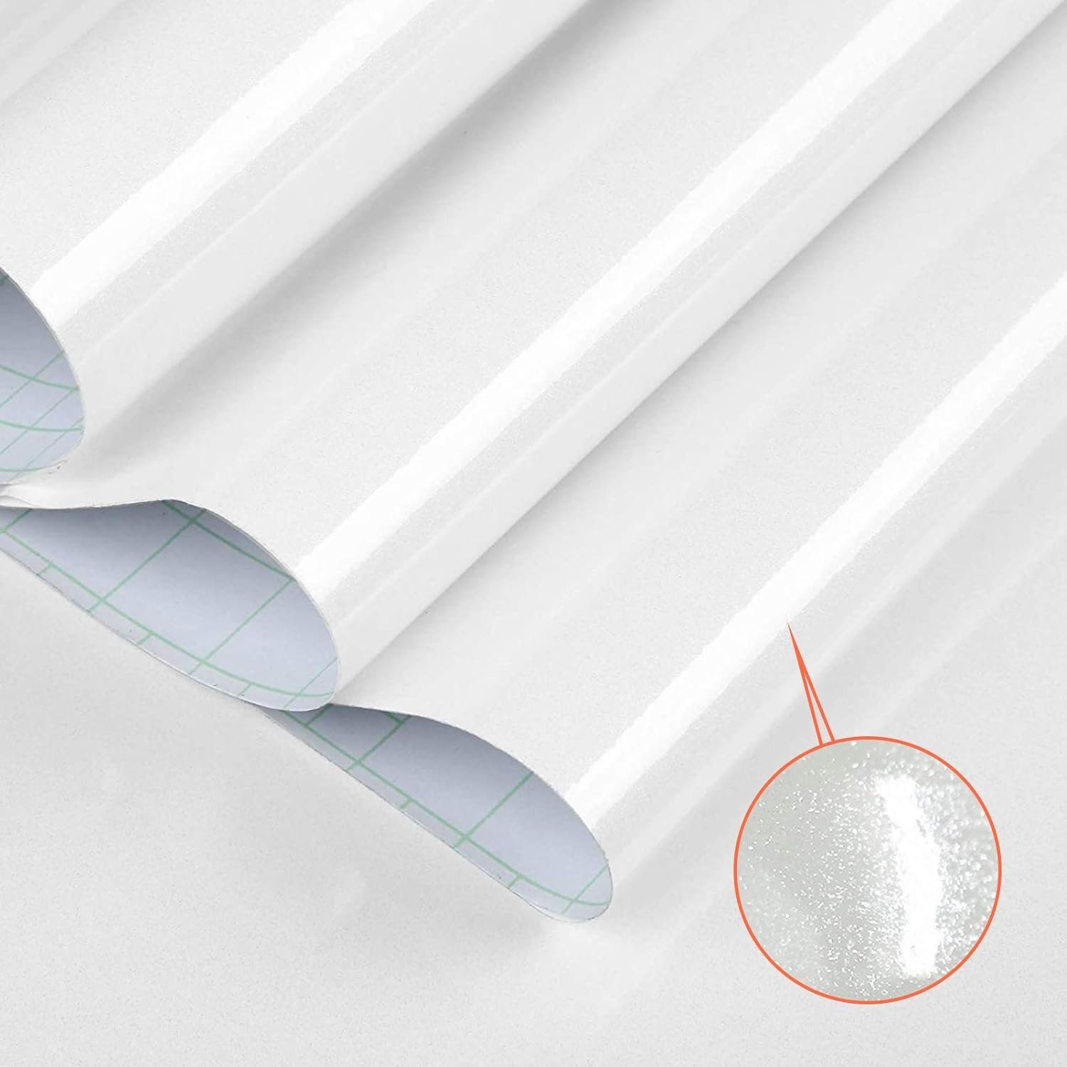 ORON DECO Self-Adhesive Waterproof Wallpaper Glossy PVC Glitter Peel and Stick White Color for Kitchen Kids Style