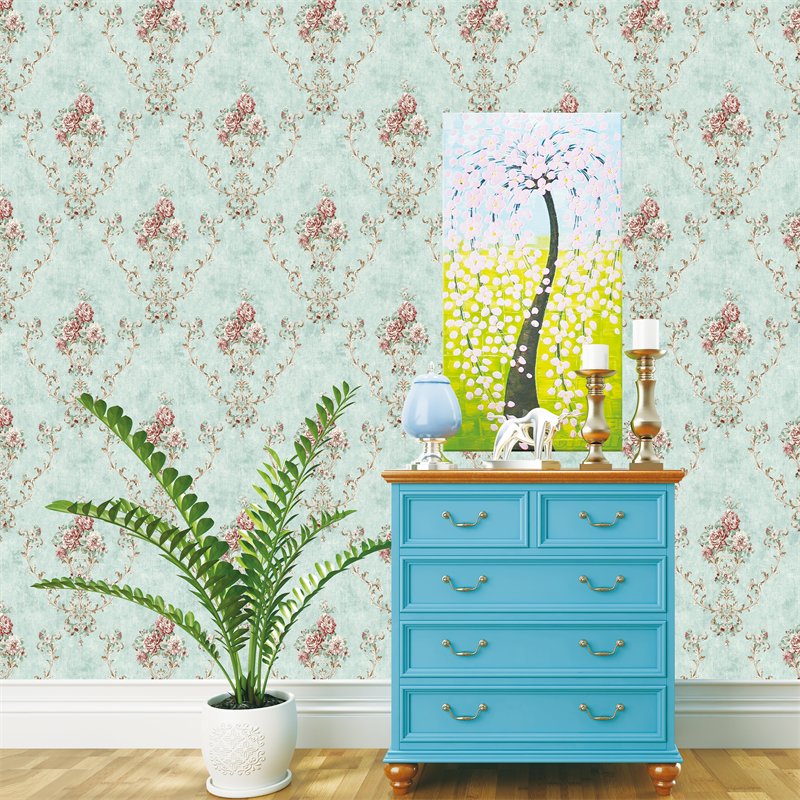 In stock European Luxury Home Decoration Classic Damascus Pvc Wallpaper Living Room Bedroom Tv Background Vinyl 3d Wallpaper
