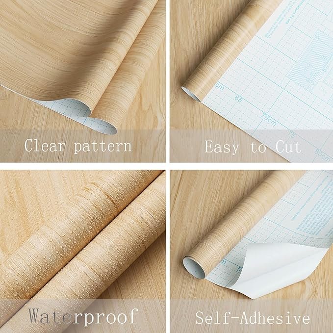 Wooden Wallpaper Removable Self-Adhesive Faux Wood Look Vinyl Decorative Roll Thicken No bubble Design