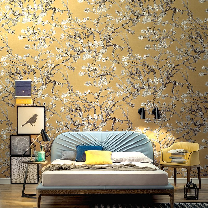 Yellow China Mural 3d Flower Vintage Paper Chinoiserie Wallpaper