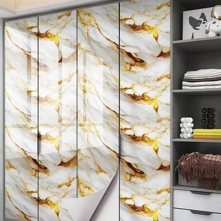 Gold Marble Pattern Kitchen Waterproof Oil-proof Sticker Moisture-proof Reusable Film Self-adhesive wallpaper For Tabletop