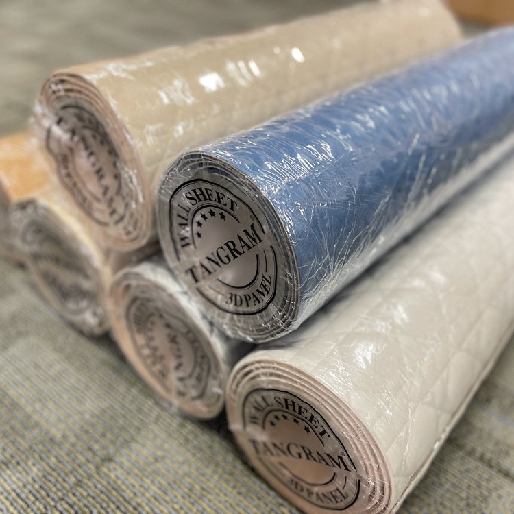Roll packed 3d leather wall sheet big size panel 3d textured wallpaper