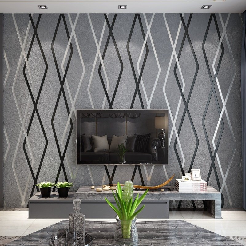 3D Curve Bar Non Woven Wallpaper Rolls High Quality Waterproof Deerskin Velvet Wall Paper For Living Room TV Background