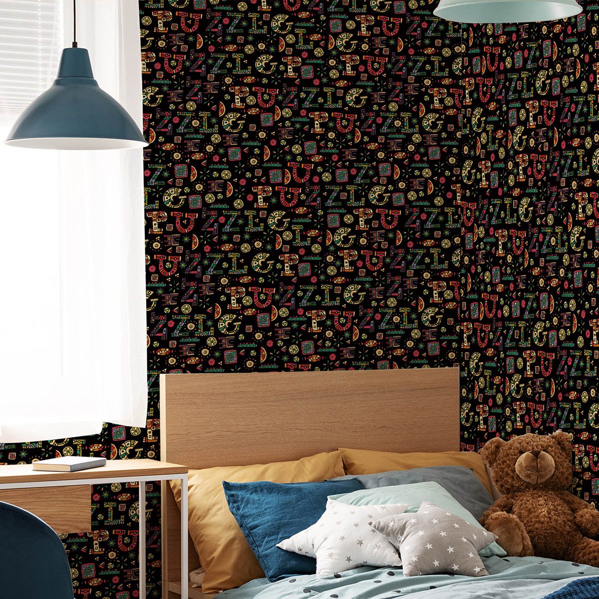 Cartoon letter TV background wall decoration, high-end wallpaper, self-adhesive wallpaper European flower pattern