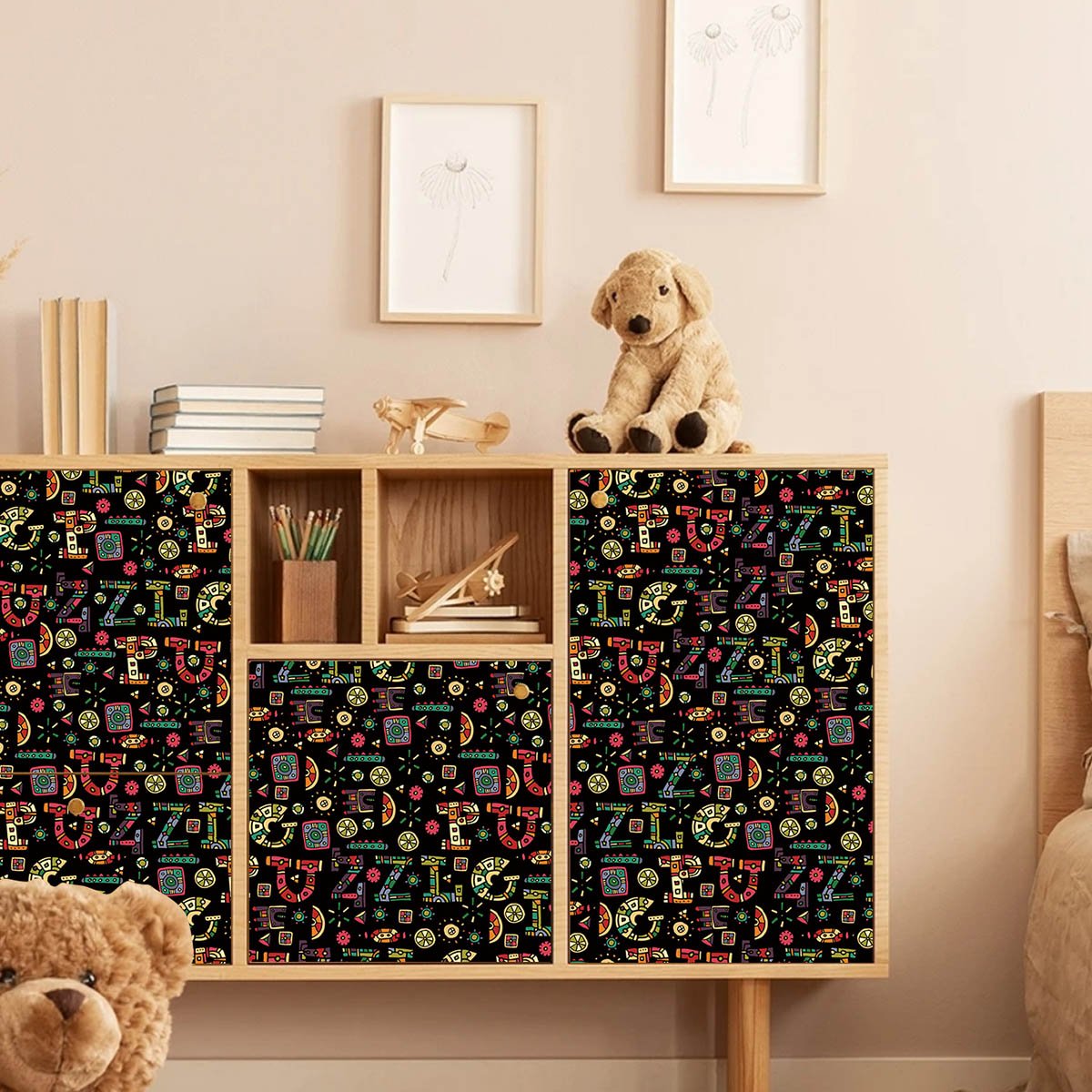 Cartoon letter TV background wall decoration, high-end wallpaper, self-adhesive wallpaper European flower pattern
