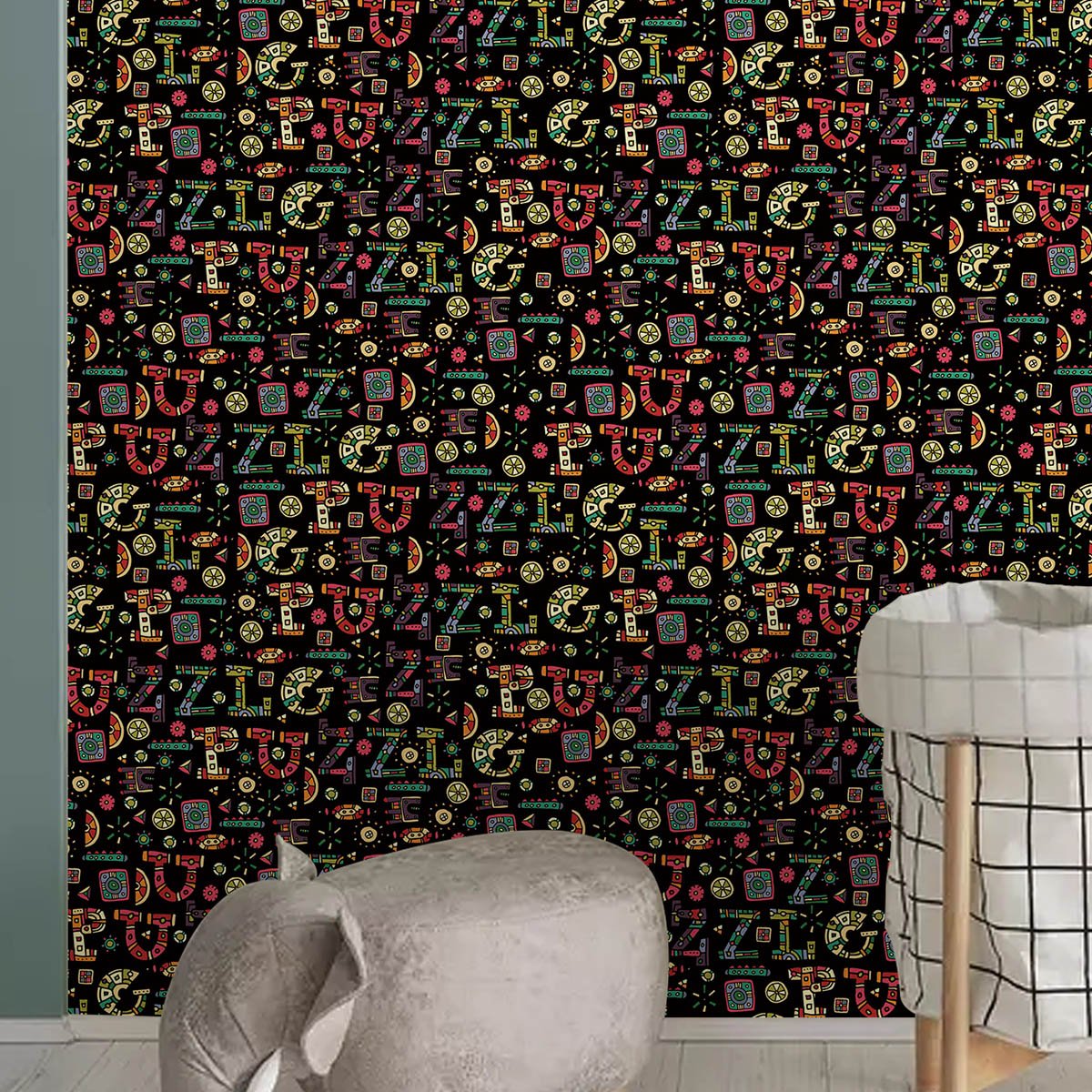 Cartoon letter TV background wall decoration, high-end wallpaper, self-adhesive wallpaper European flower pattern