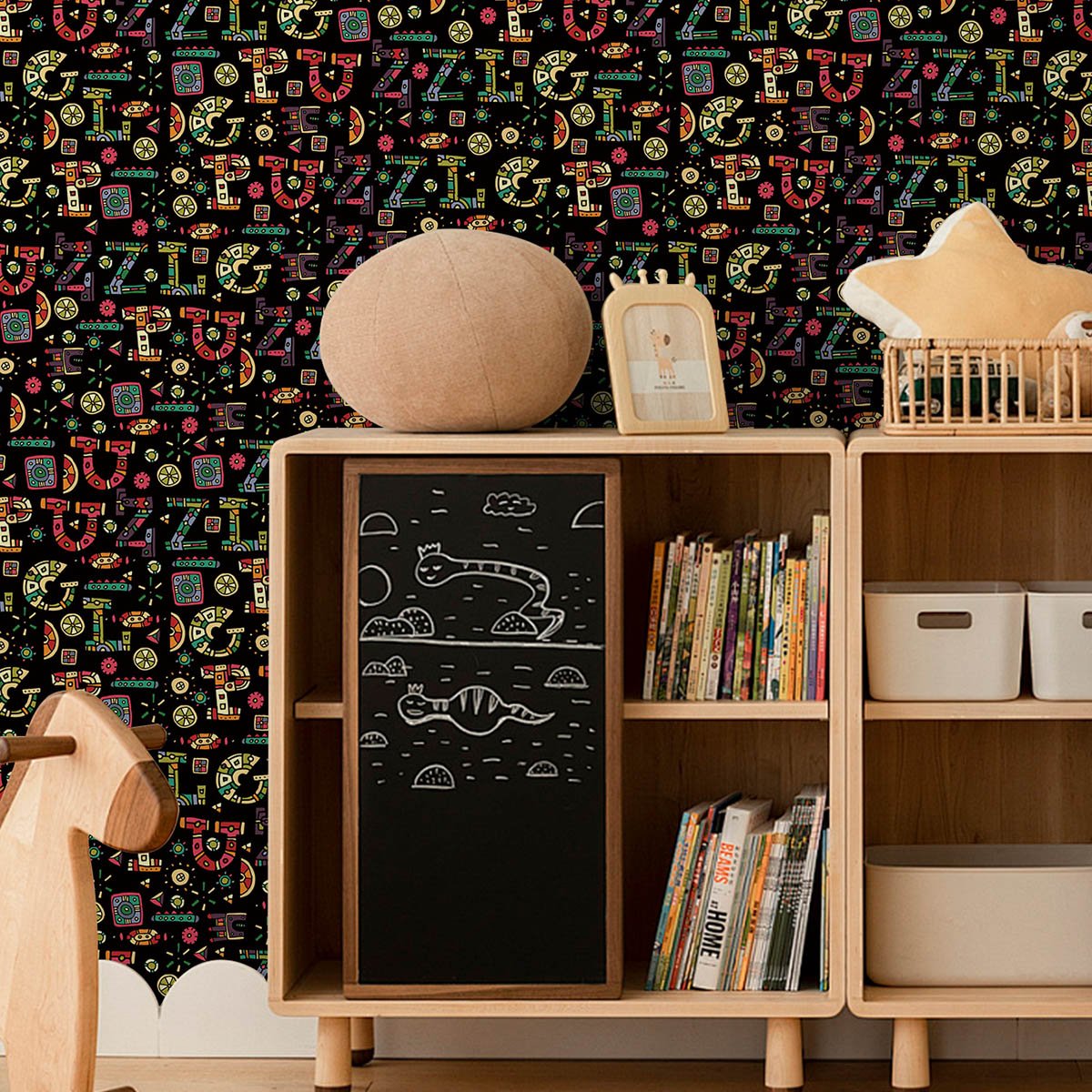 Cartoon letter TV background wall decoration, high-end wallpaper, self-adhesive wallpaper European flower pattern