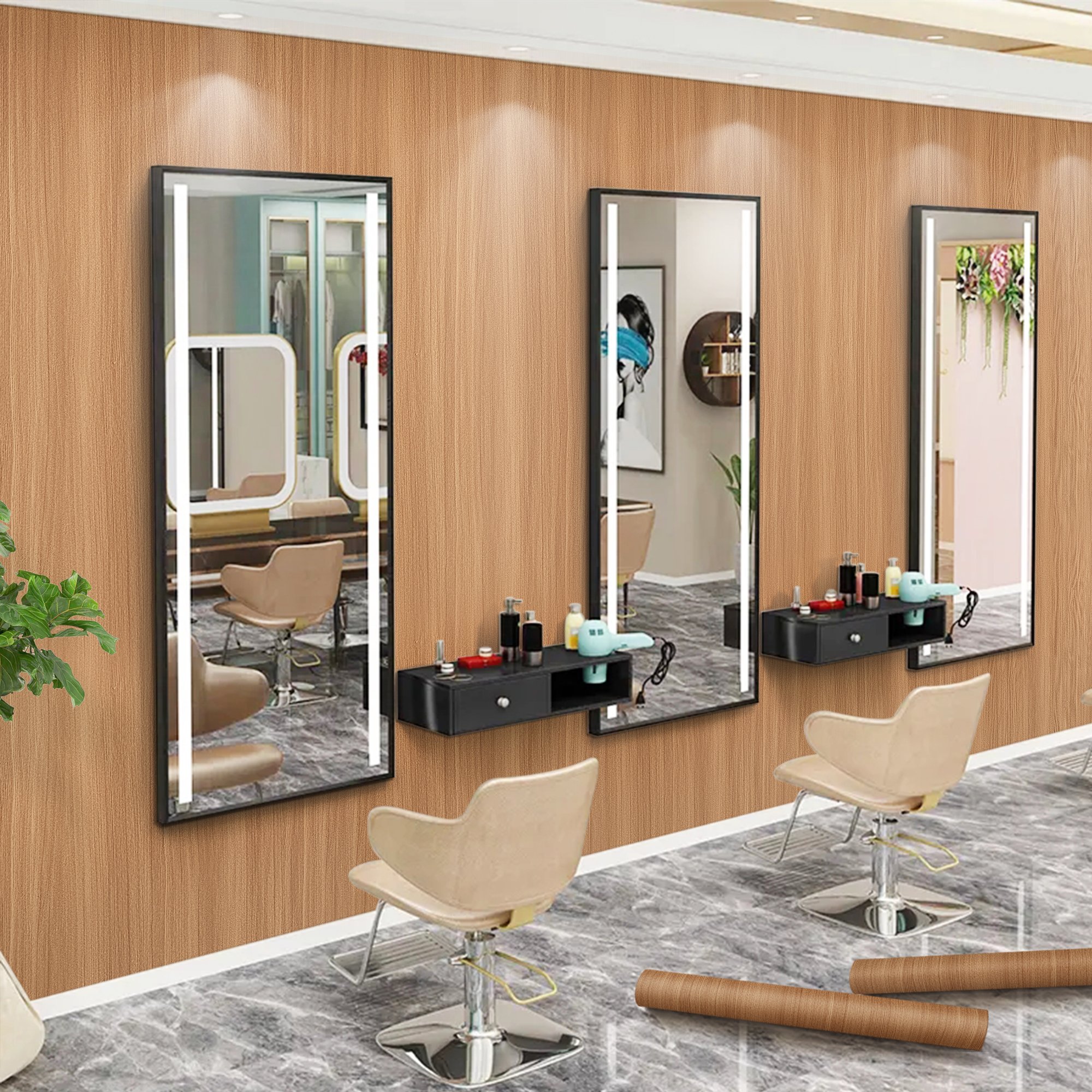 Self Adhesive Material Easily Install Wooden Wallpapers Rolls Anti-collision Bathroom for Home Decoration