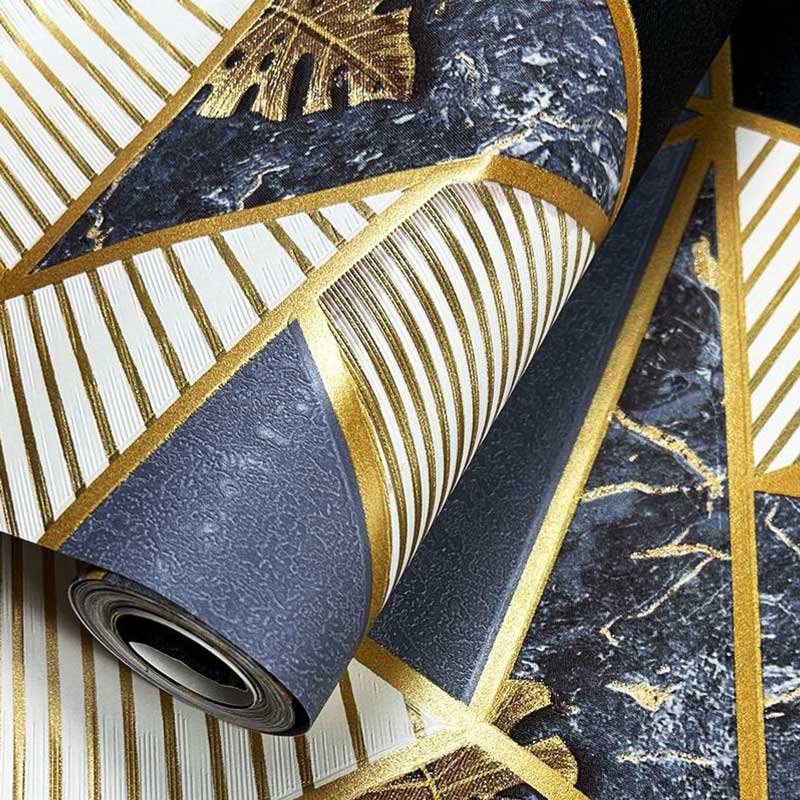 3D Effect Metallic Geometric Marble Wallpaper Roll Modern Quartz Triangles PVC Wall Paper for Living Space and Feature Walls