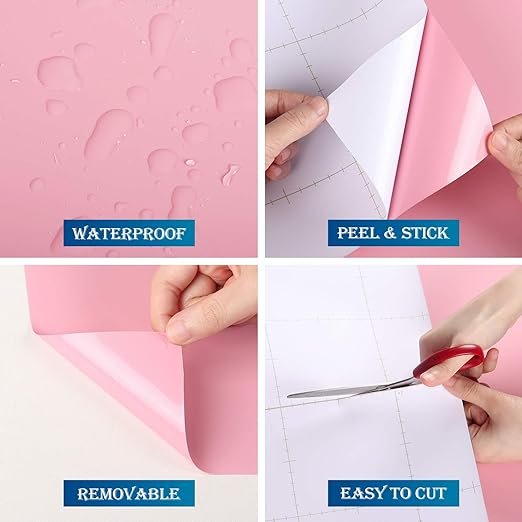 Solid Pink Wallpaper Pink Peel and Stick Wallpaper PVC Self Adhesive Thick Waterproof Removable Wall Paper for Girls Bedroom