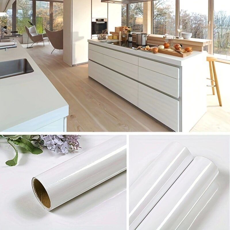 Solid color glossy kitchen furniture renovation decor stickers removable moisture-proof self-adhesive wallpaper peel and stick