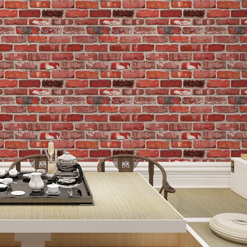 0.53x9.5m Retro Engineering 3D Printing Wall Sticker Red Stick Peel Brick Wallpaper Rolls Without Glue