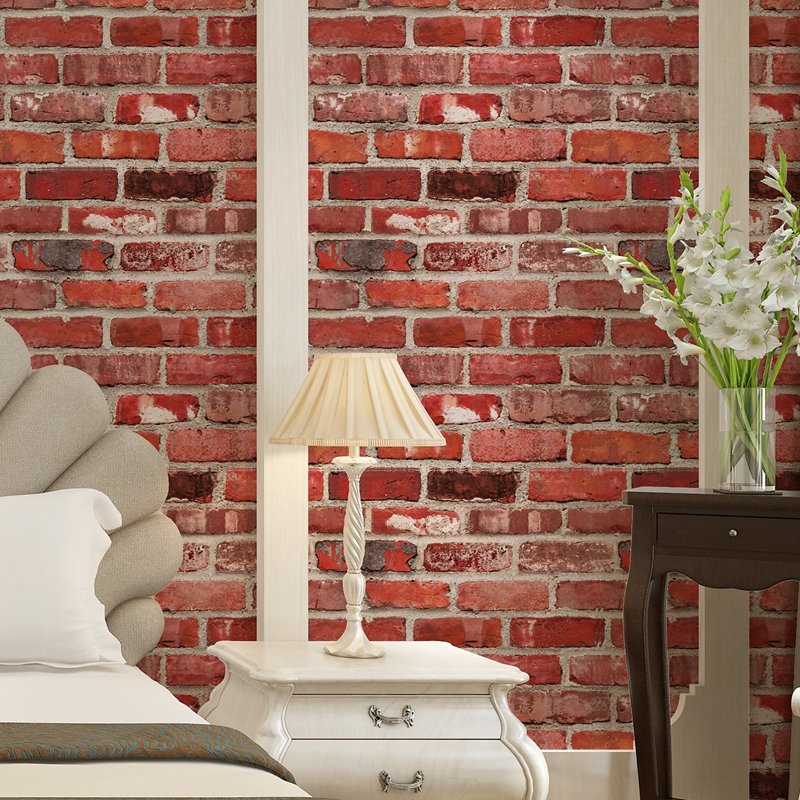 0.53x9.5m Retro Engineering 3D Printing Wall Sticker Red Stick Peel Brick Wallpaper Rolls Without Glue