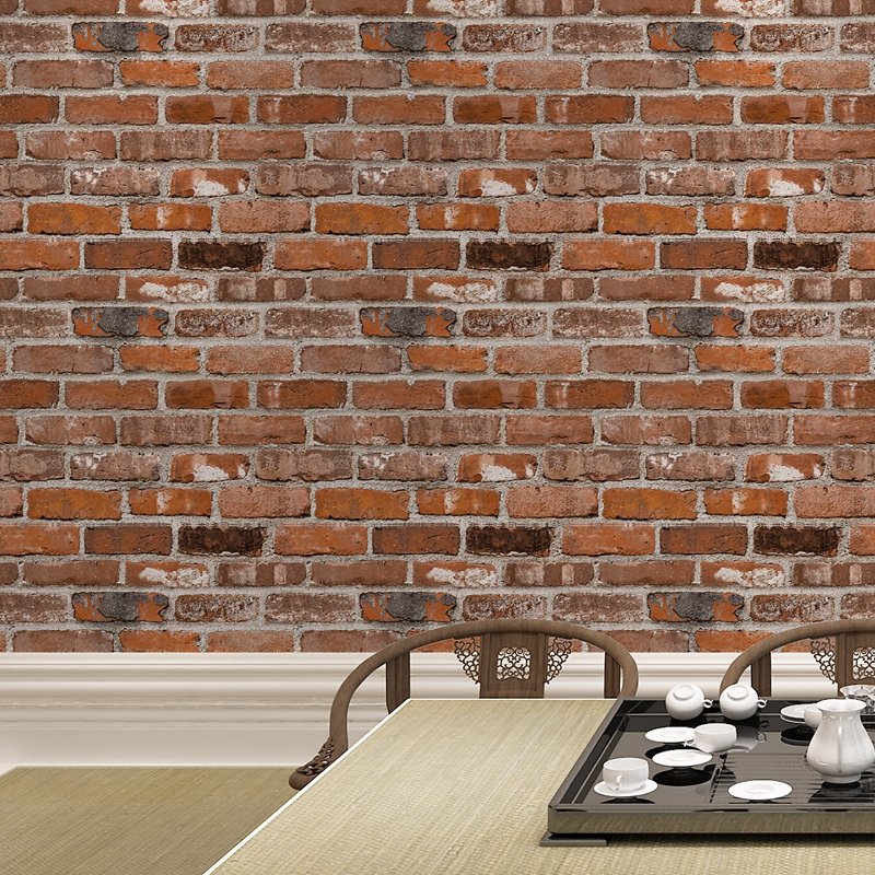 0.53x9.5m Retro Engineering 3D Printing Wall Sticker Red Stick Peel Brick Wallpaper Rolls Without Glue