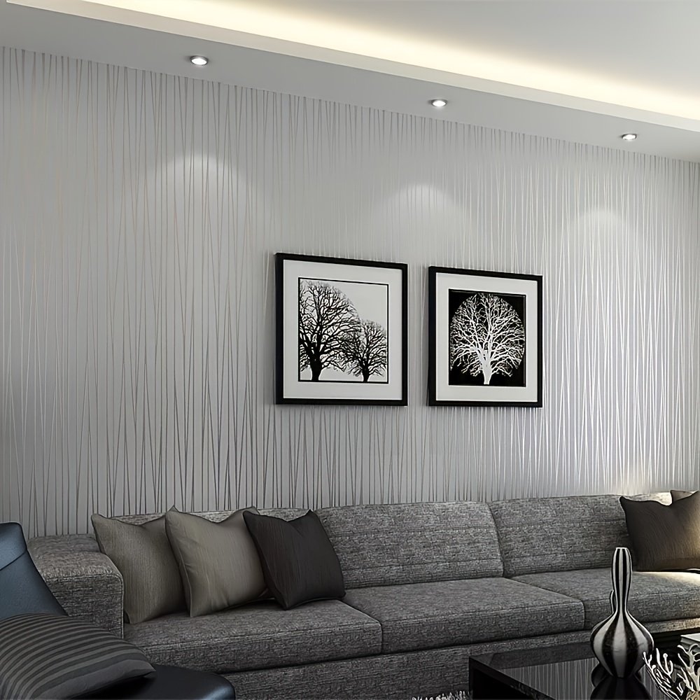 Luxury wall covering Good Quality Factory Supply 45cm Width Vinyl Coated Plain silver stripe Wallpaper for bedroom TV background