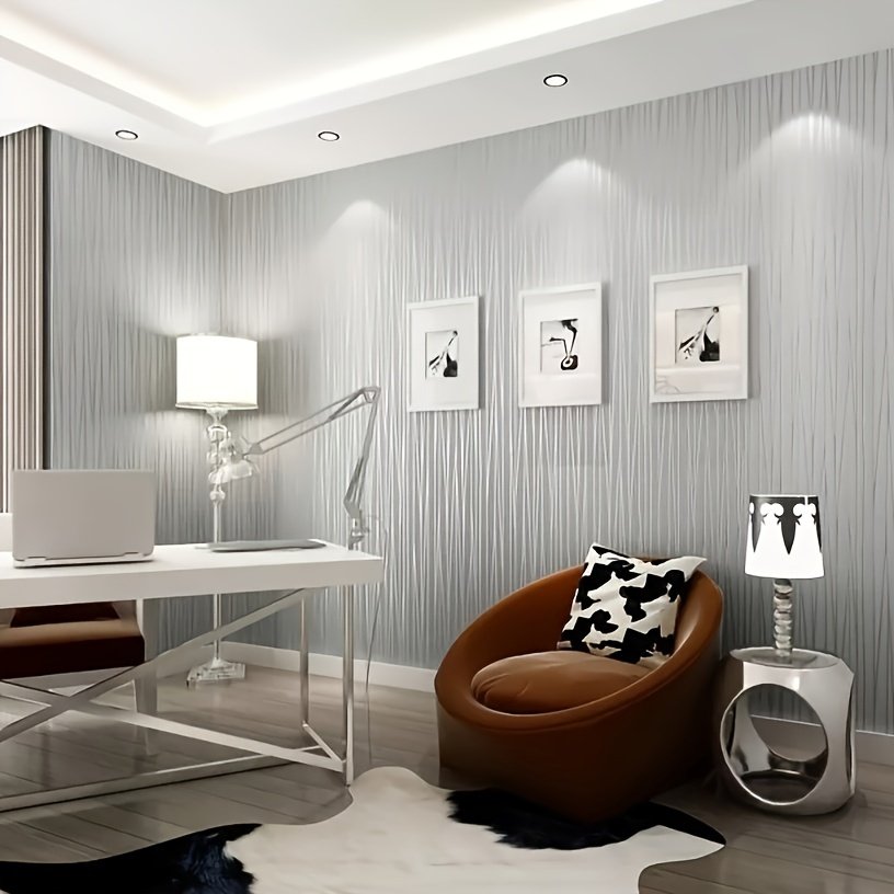 Luxury wall covering Good Quality Factory Supply 45cm Width Vinyl Coated Plain silver stripe Wallpaper for bedroom TV background