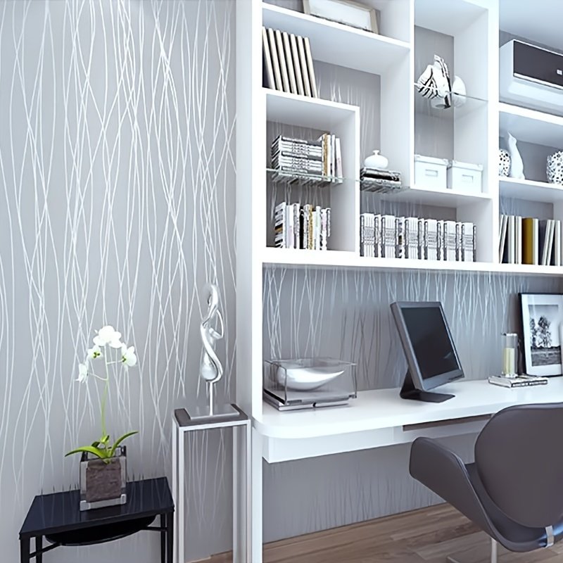 Luxury wall covering Good Quality Factory Supply 45cm Width Vinyl Coated Plain silver stripe Wallpaper for bedroom TV background