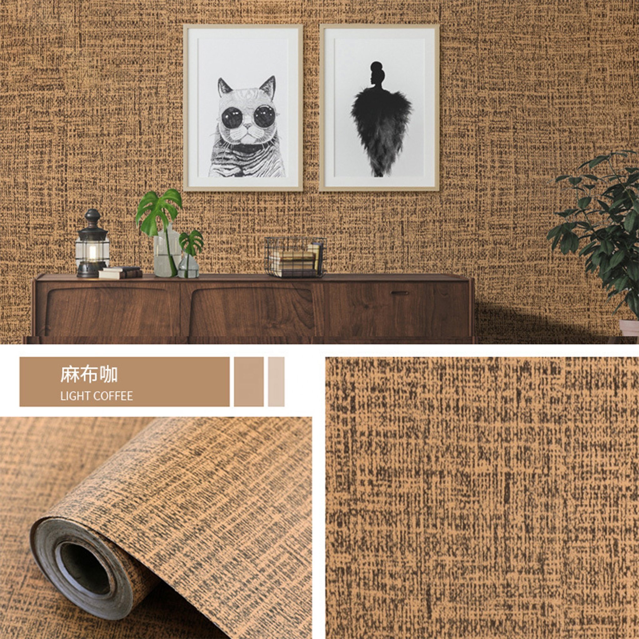 Fancy-fix Warm Solid Color Linen Textured Wallpaper Roll