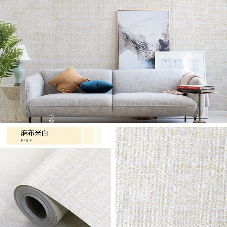 Fancy-fix Warm Solid Color Linen Textured Wallpaper Roll