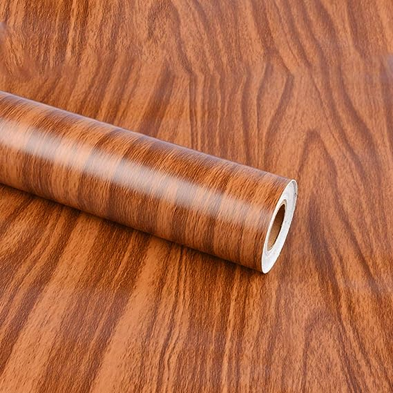 Glossy Wood Grain Vinyl Adhesive Wallpaper Roll Furniture Decorative Waterproof Wall Stickers Film