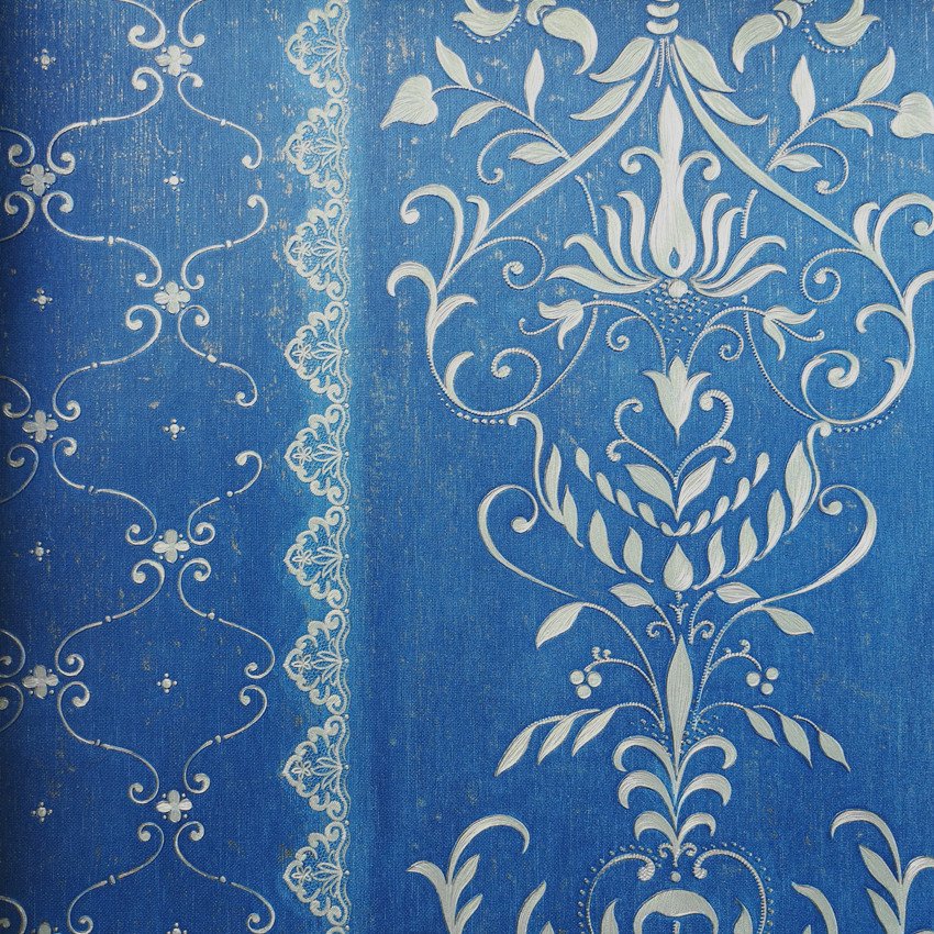 Blue European Design Embossed PVC Wall Paper Glitter Wallpaper