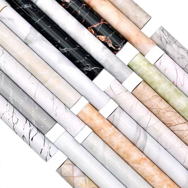 Glossy Marble Wallpaper Roll Peel and Stick Self Adhesive PVC Vinyl Marble 3D Film Waterproof for Home Decoration