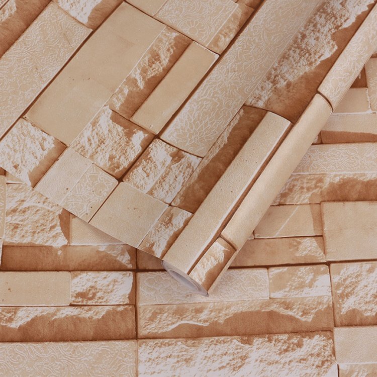 3D Vintage Yellow Brown Brick Stone Self Adhesive Peel And Stick Wallpaper
