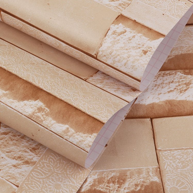 3D Vintage Yellow Brown Brick Stone Self Adhesive Peel And Stick Wallpaper