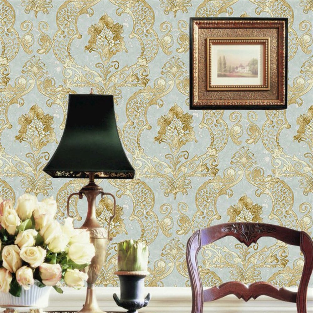Non-woven Modern3D Embossed Damask Wallpaper Wall Paper for Home Bedroom Kitchen Countertop Walls