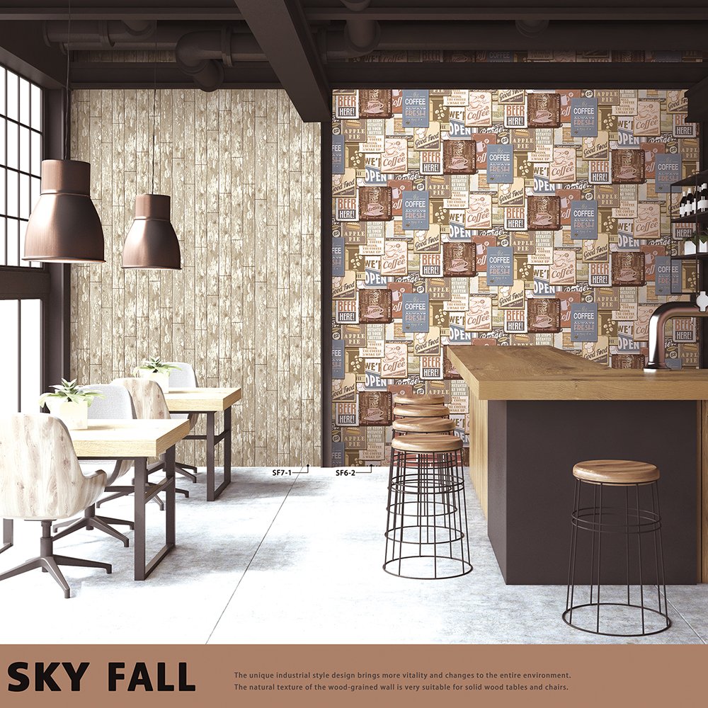 Vintage Design Vinyl Wall Paper Coffee Shop Wallpaper