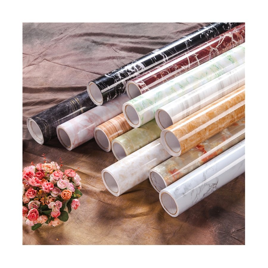 Factory Price High Gloss Vinyl Marble Pattern Lamination Wrapping Interior PVC Furniture Film in Roll for MDF Board Covering