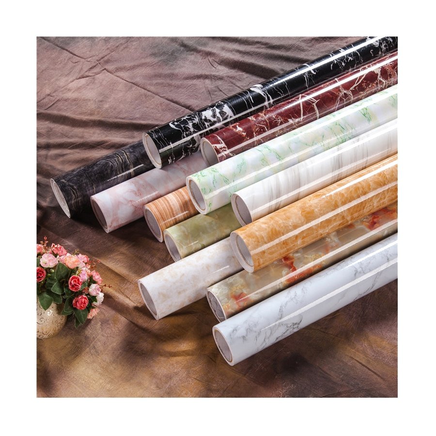 Factory Price High Gloss Vinyl Marble Pattern Lamination Wrapping Interior PVC Furniture Film in Roll for MDF Board Covering