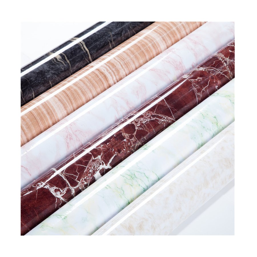 Factory Price High Gloss Vinyl Marble Pattern Lamination Wrapping Interior PVC Furniture Film in Roll for MDF Board Covering