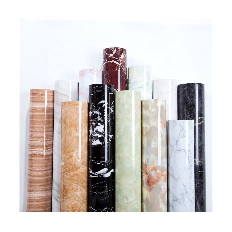 Factory Price High Gloss Vinyl Marble Pattern Lamination Wrapping Interior PVC Furniture Film in Roll for MDF Board Covering