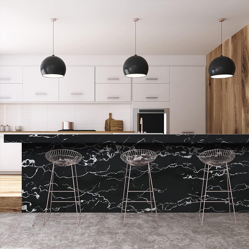 Black marble sticker self adhesive removable 3d kitchen oil-proof wallpaper vinyl rolls peel and stick for bathroom countertop