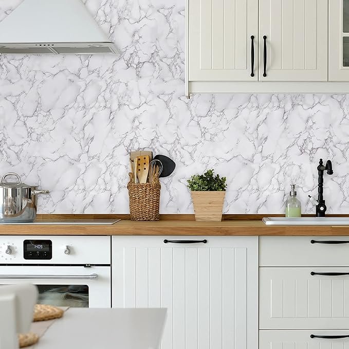 Wholesale White Grey Wallpaper Peel and Stick Glossy Marble Self Adhesive Contact Paper for Countertop Kitchen Cabinets Bathroom