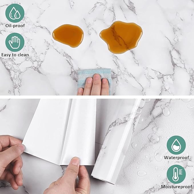 Wholesale White Grey Wallpaper Peel and Stick Glossy Marble Self Adhesive Contact Paper for Countertop Kitchen Cabinets Bathroom