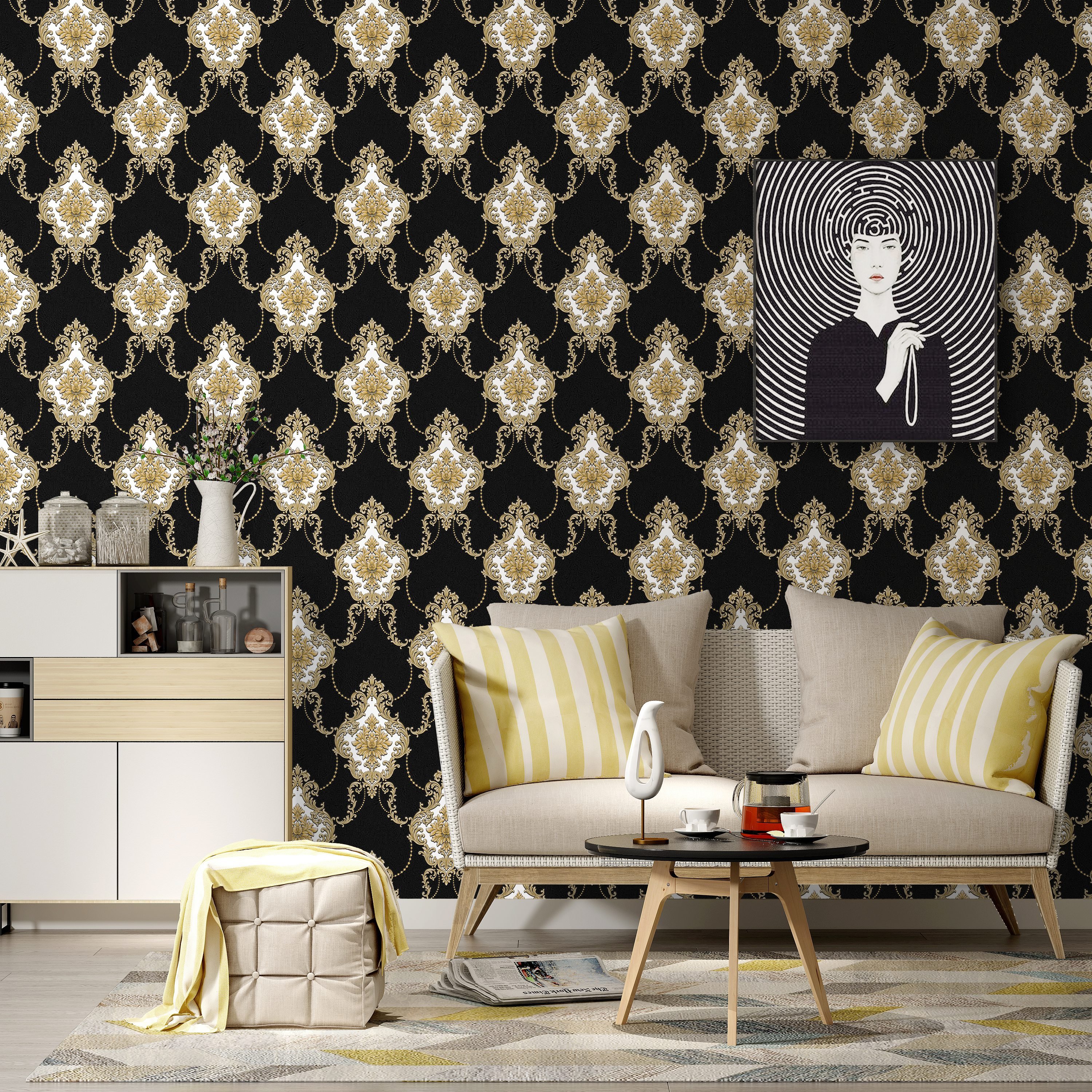 Classic style multi color 106 size 3D PVC wallpaper, embossed design flower wallpaper rolls